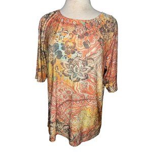 Coldwater Creek women’s blouse size 2X short sleeve round neck pull over USA flo